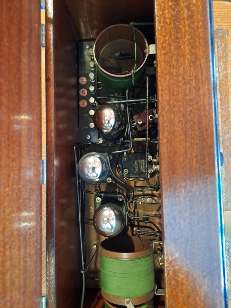 interior of pre WW1 3 tube TRF receiver